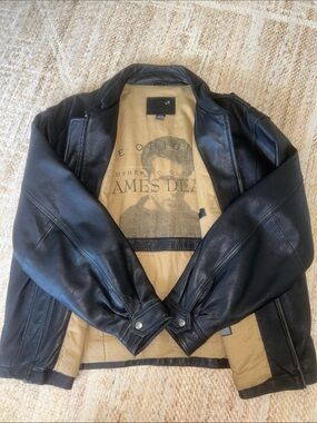 Men's Black Leather Bomber Jacket - James Dean Graphic Liner